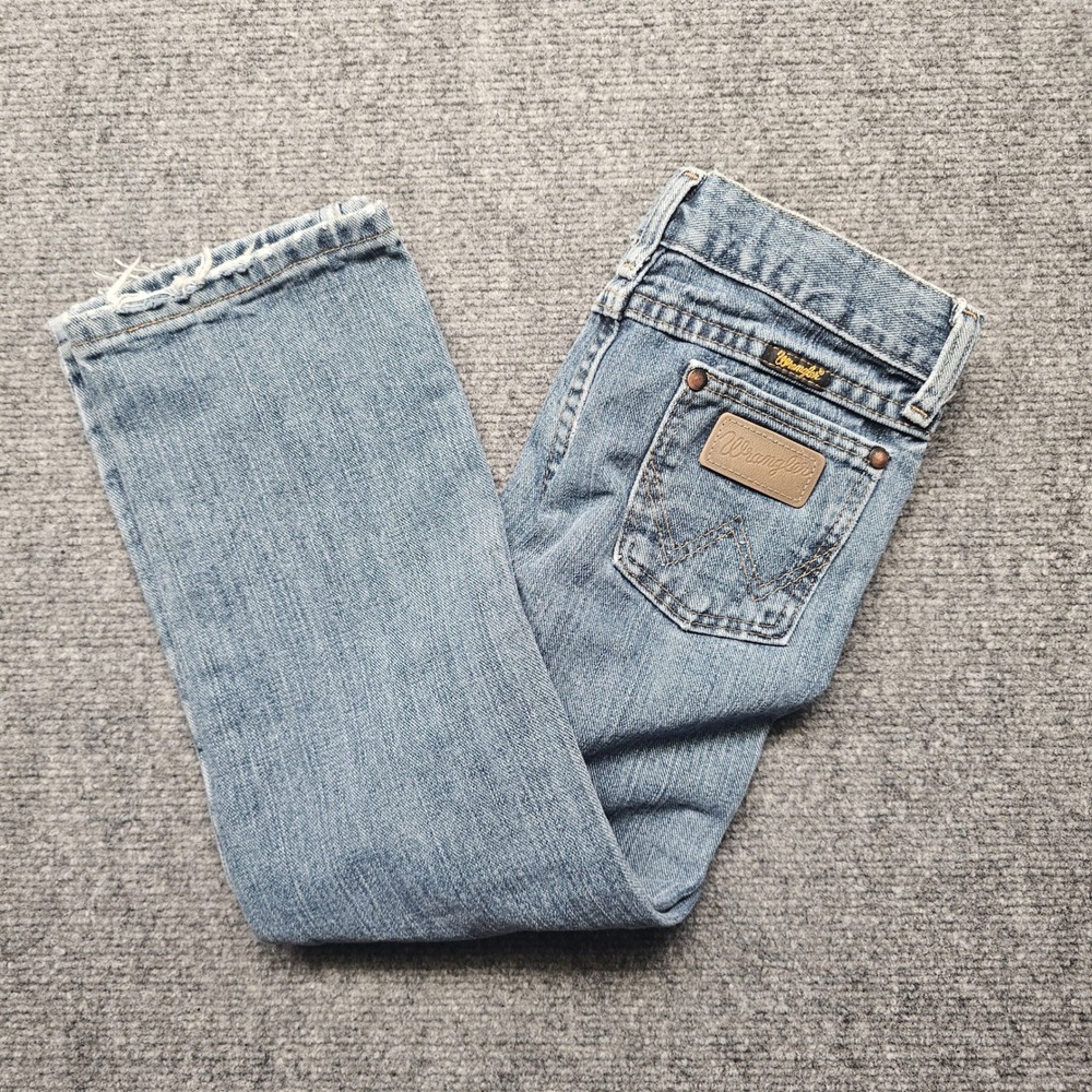 Wrangler 13MWJSW Boys Jeans Size 6 Regular Blue Denim Straight Leg Adjustable